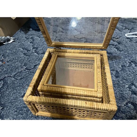 Creative Co-Op Cane and Rattan Display Boxes with Glass Lid, Set of 2 - Picture 4 of 10